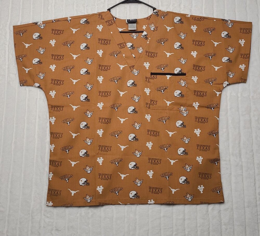 DUDZ University of Texas Longhorns Scrubs Top Size L Burnt Orange Medical